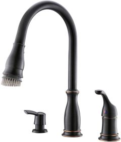 APPASO 3 Hole Kitchen Faucet with Pull Down Sprayer Oil Rubbed Bronze, 2-Hole Pull Out Kitchen Sink Faucet with Side Single Handle and Soap Dispe